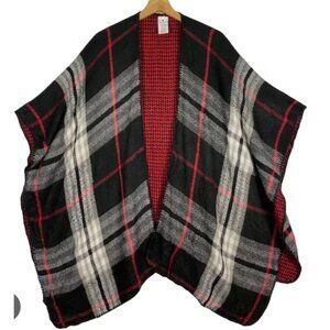 Woolrich Womens Reversible Plaid Herringbone Blanket Wrap Shawl Red & Black